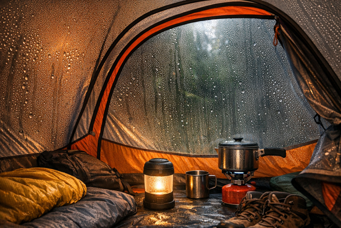 kondenz u šatoru na unutarnjoj strani platna tijekom kampiranja
